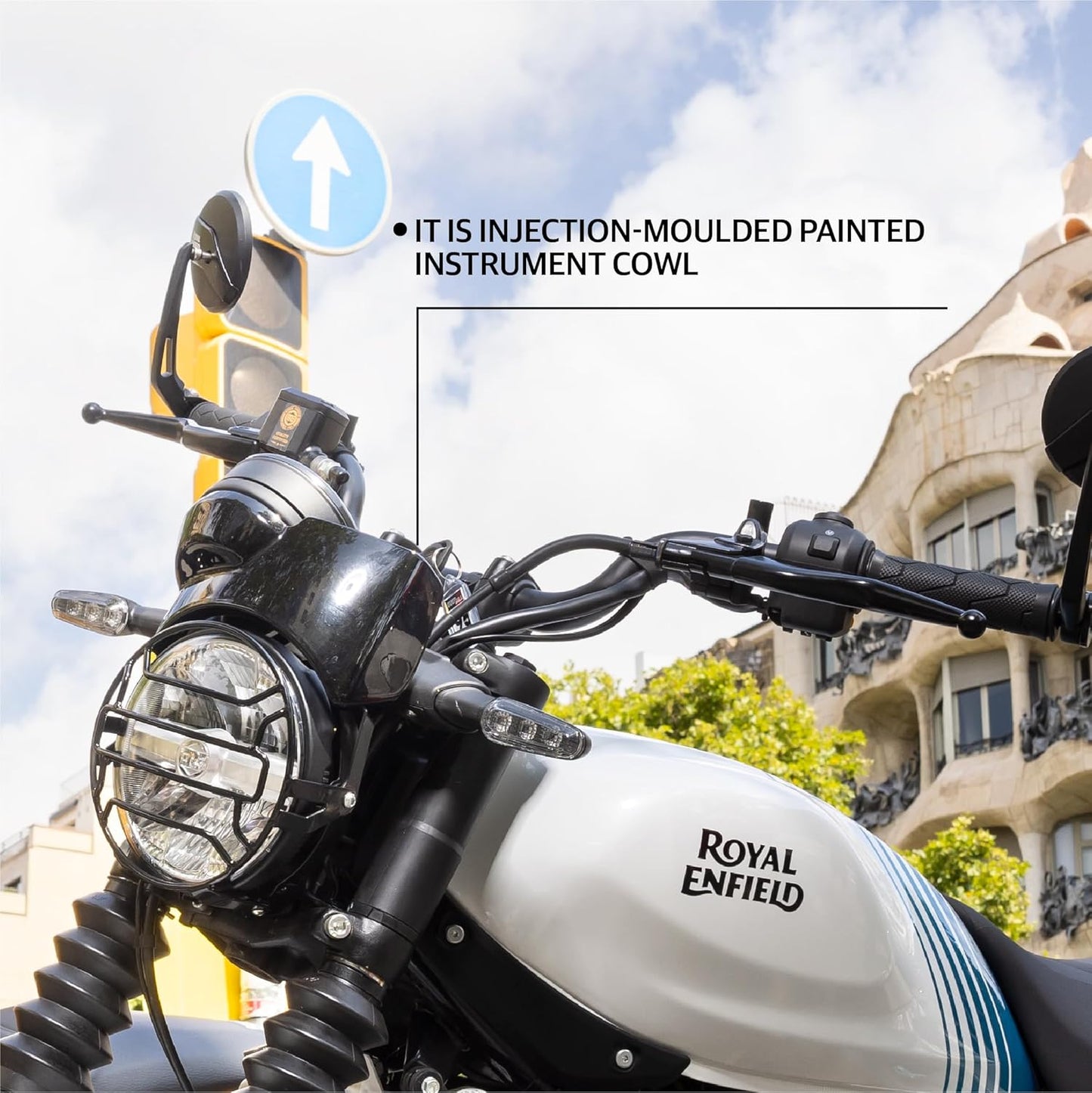 Royal Enfield part number KXA00472 is the genuine Halcyon Black Painted Instrument Cowl