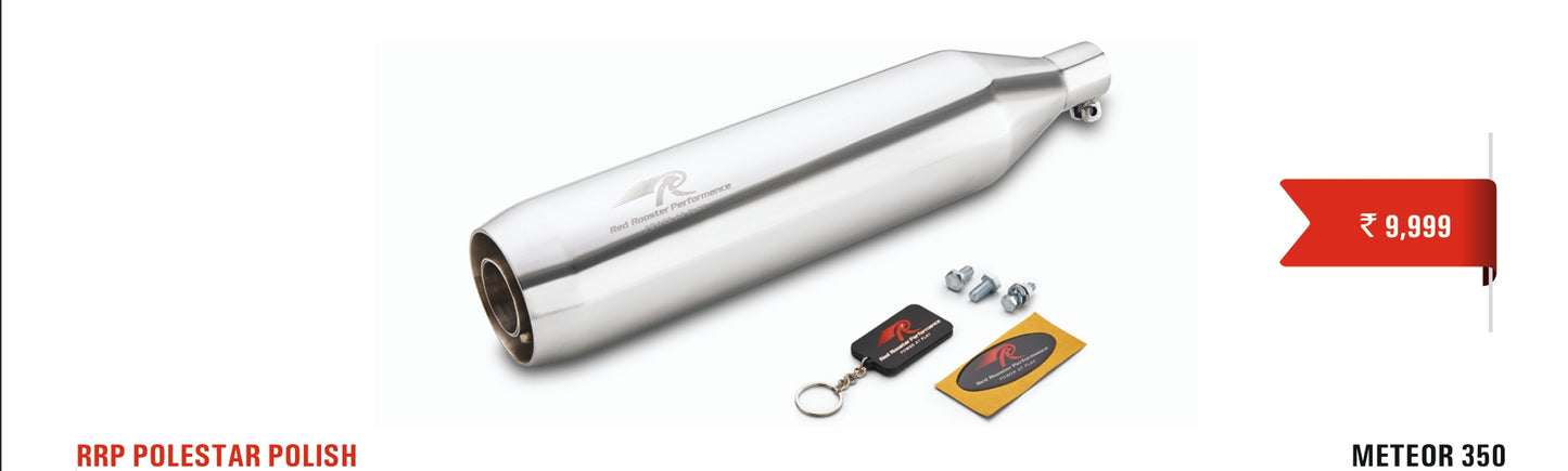 Red Rooster Performance Polestar Exhaust for Royal Enfield Meteor 350 & Classic 350 Reborn – Black Matte / Polish