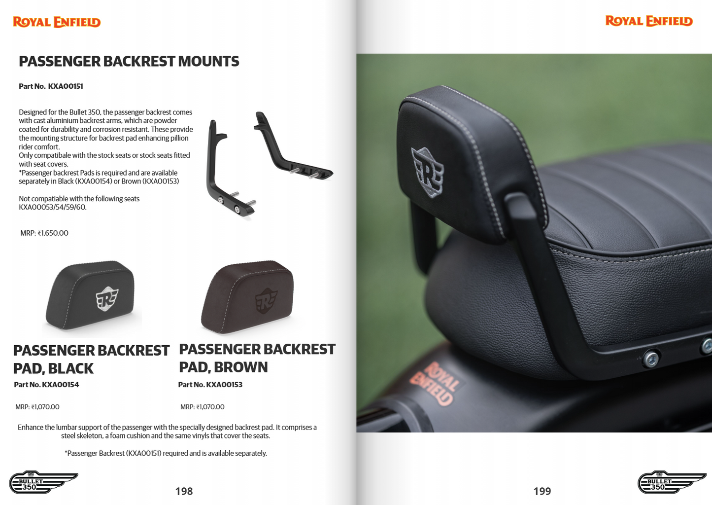 KXA00151 Royal Enfield Black Passenger Backrest Mounts (Pillion Backrest Arms) for All-New Bullet 350 (J-Series) | Genuine GMA