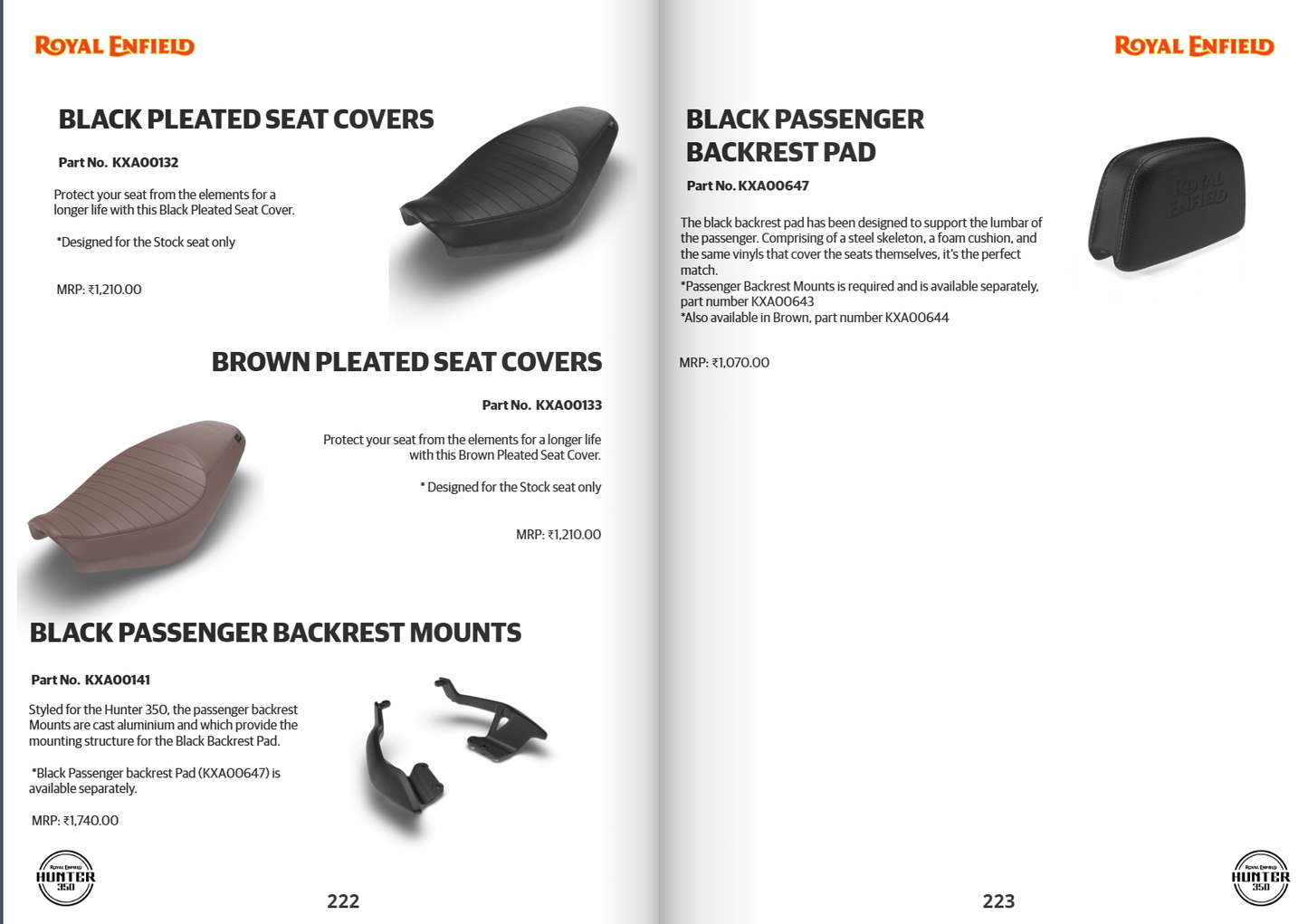 KXA00647 Royal Enfield Black Passenger Backrest Pad for Classic 350 / Hunter 350 | Genuine GMA