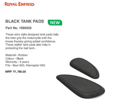 Royal Enfield 1990535 Black Tank Pads — OEM Knee Grip Pads for Interceptor 650 & Bear 650