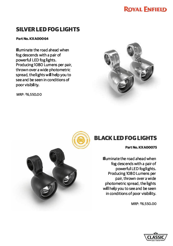 Royal Enfield Silver LED Fog Lights KXA00064 — Genuine RE Accessory / Auxiliary Lights