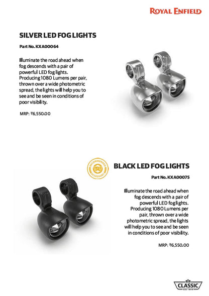 Royal Enfield Silver LED Fog Lights KXA00064 — Genuine RE Accessory / Auxiliary Lights