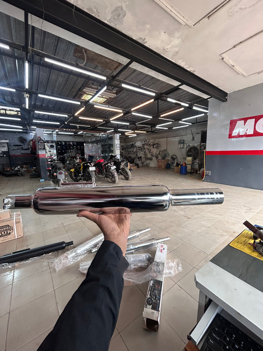 Silmen Short Punjab Silencer Big Mouth Chrome – Royal Enfield Classic 350 Reborn