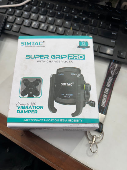 Simtac Super Grip Pro mobile holder with QC3.0 charger and vibration damper