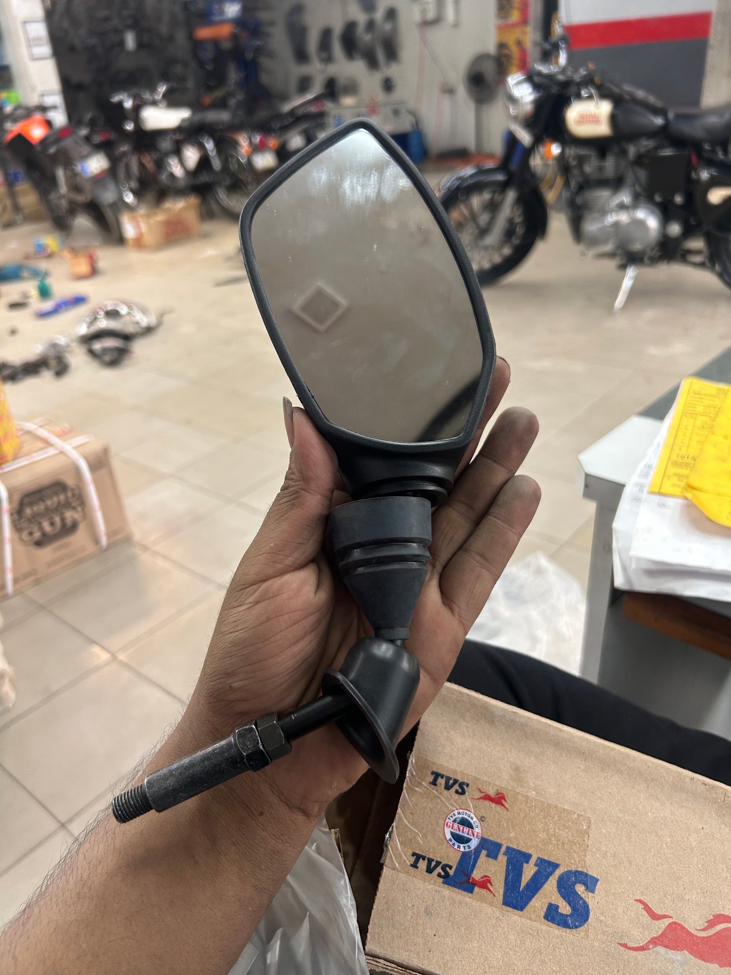 Genuine TVS mirror KL220480 box and label