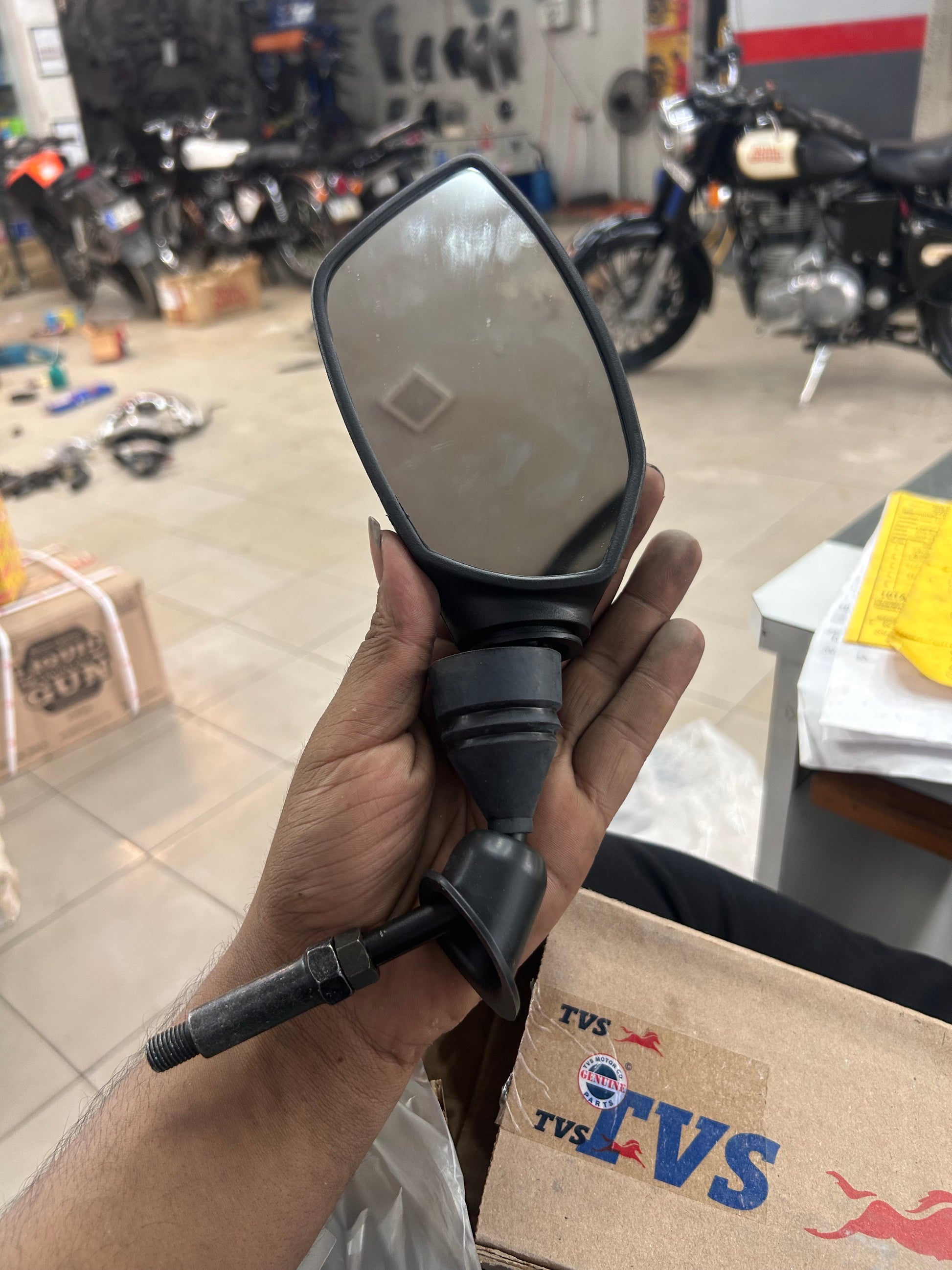 Genuine TVS mirror KL220480 box and label