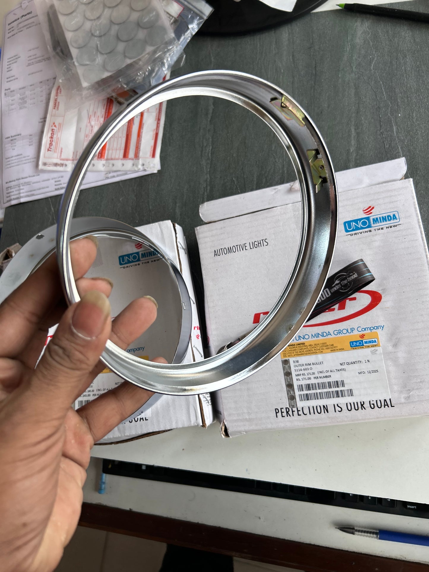 Uno Minda 5114N-603I headlight rim chrome for Royal Enfield Bullet Electra UCE 7 inch headlamp