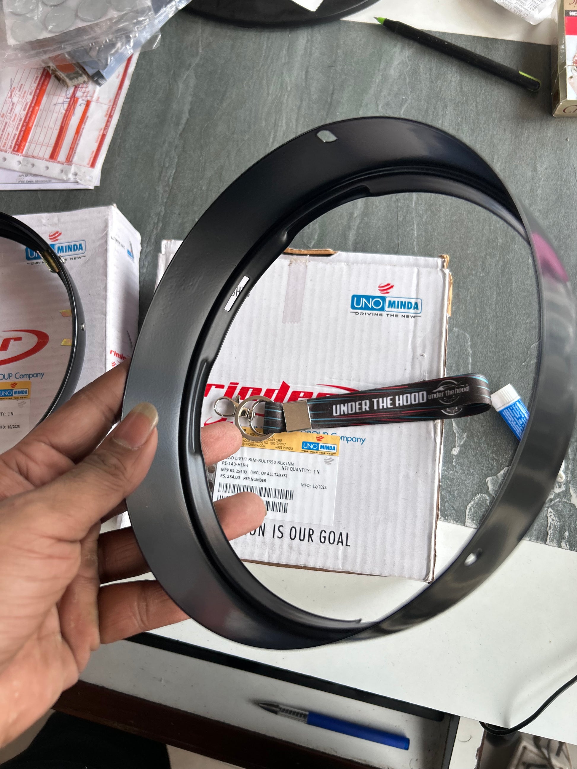 Uno Minda Headlight Rim Set (Inner + Outer) Black for Royal Enfield Classic 350 UCE – RE-143-HLR-I + RE-143-HLR-O (7" Headlamp Ring/Bezel)