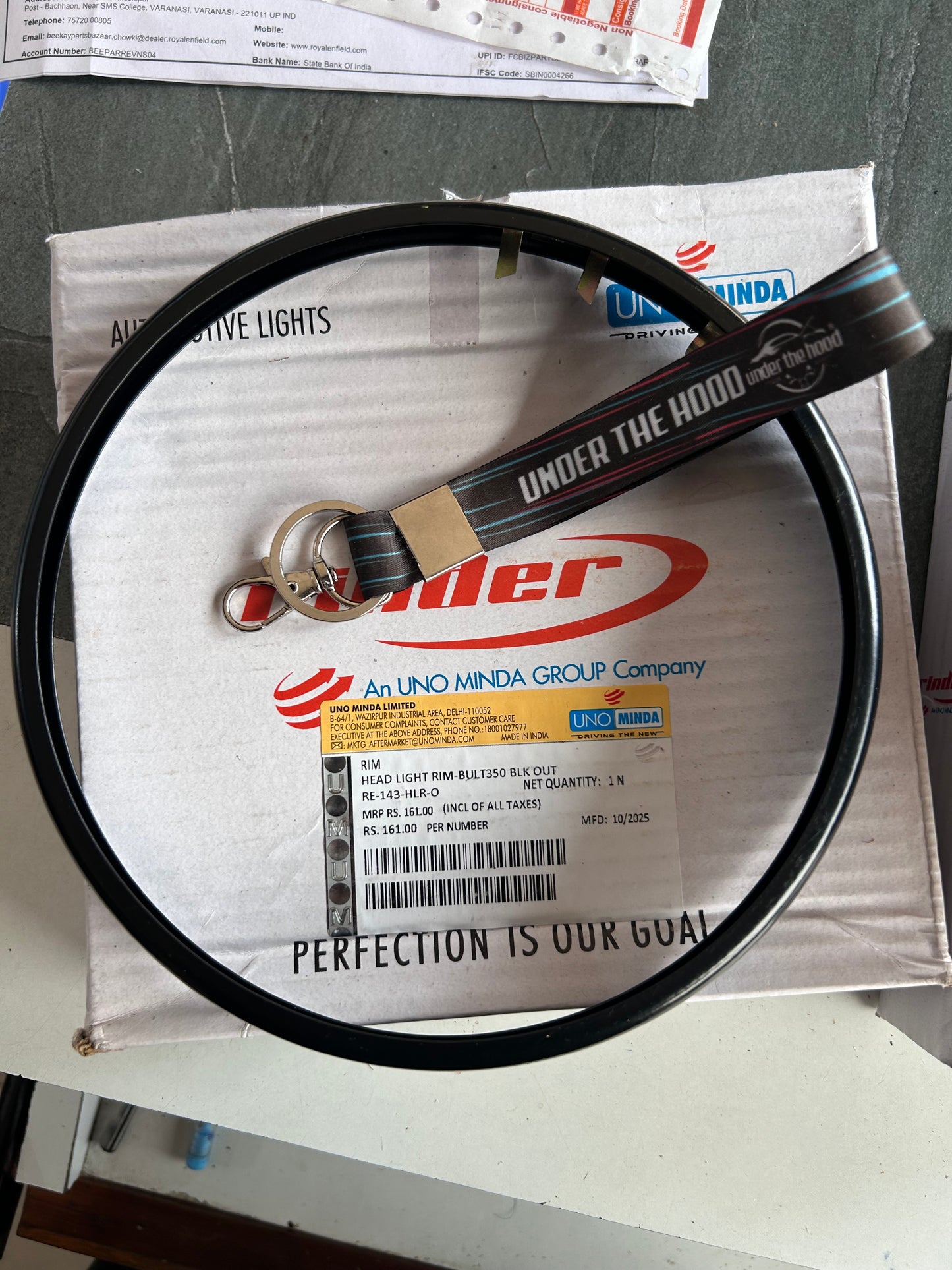 Uno Minda RE-143-HLR-O outer headlight rim black for Royal Enfield Classic 350 UCE 7 inch
