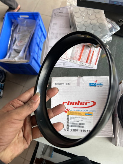 Uno Minda black headlight rim set for Classic 350 UCE: RE-143-HLR-I inner + RE-143-HLR-O outer