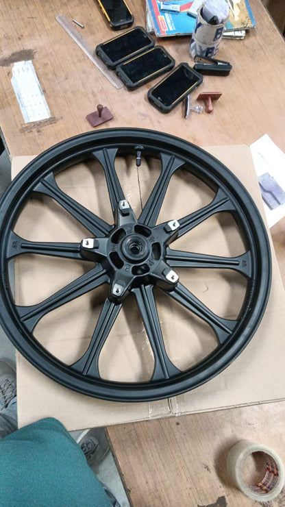 Royal Enfield Alloy Wheel Set (Front RAJ00447/A + Rear RAT00463/A) – OEM Black Alloy Wheels with Bearings & Valve for Classic 350 Reborn & New Bullet 350 (Spoke to Alloy Upgrade)