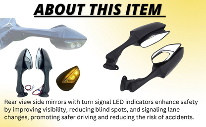 ZX6R MIRROR FOR R15 Rear View Side Mirror With Turn Signal Led Indicators Motorcycle Side Rearview Mirrors Adjustable Compatible With R15-V3, V4 Kawasaki Ninja, Zx-10R Bikes, Pack Of 1