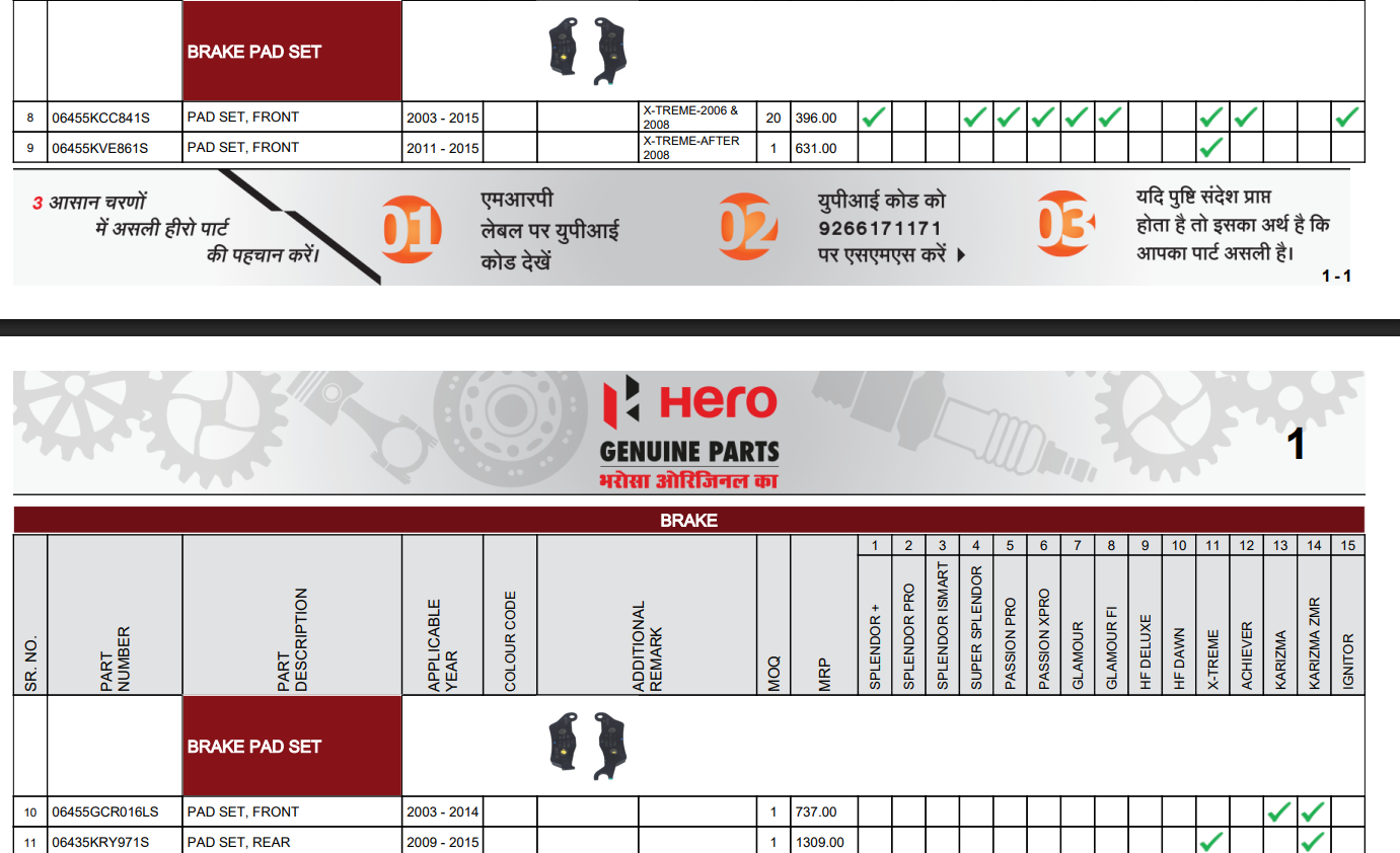 hero genuine brake pads 