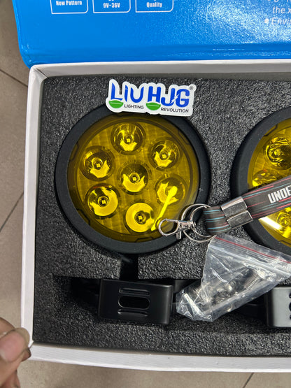 HJG Mini Drive yellow fog light 7 LED reflector close up