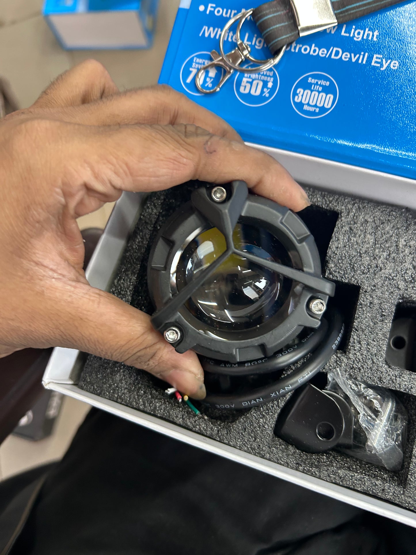 HJG Y-Lens projector fog lights pair kit in packaging