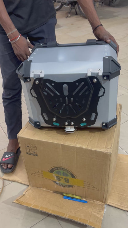 BS Auto 45L Aluminium Top Box – Black & Silver | Waterproof, Secure, Touring Luggage Case