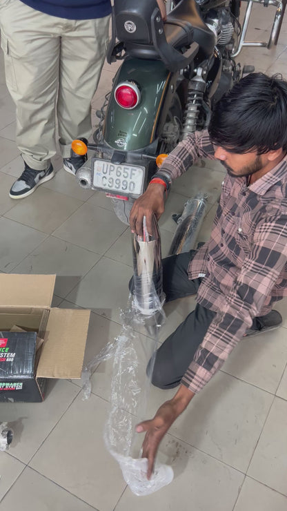 Red Rooster Astral Pro Polish Exhaust for Royal Enfield Super Meteor 650 – SS304, DB Killer, Performance Slip-Ons