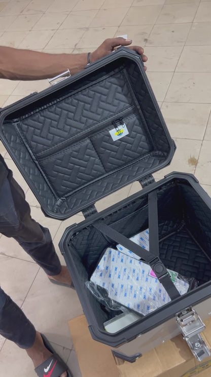 BS Auto 45L Aluminium Top Box – Black & Silver | Waterproof, Secure, Touring Luggage Case