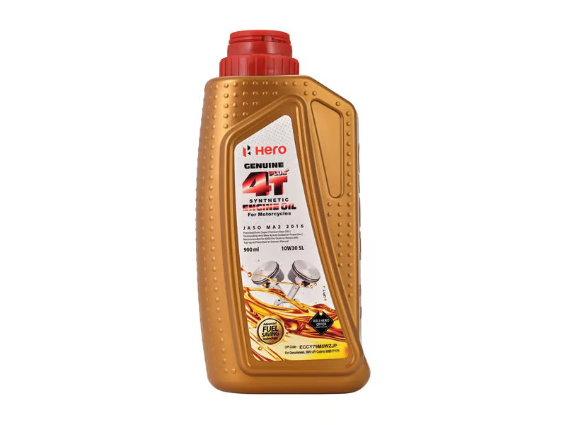 Hero Genuine 4T Plus 10W-30 Synthetic Engine Oil (API SL, JASO MA2) – Bikes (Wet Clutch Safe) – 800/900/1000/1200ml Options – SPDMCYL01SS