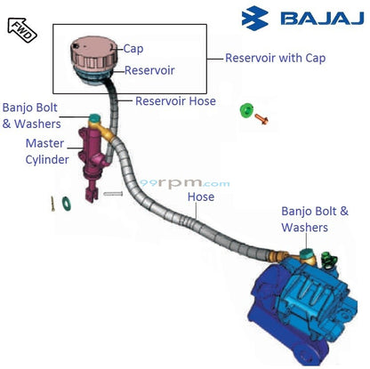 Bajaj DT131866 – Genuine Rear Master Cylinder Assembly with Reservoir & Cap (ByBre OEM) for Pulsar RS200