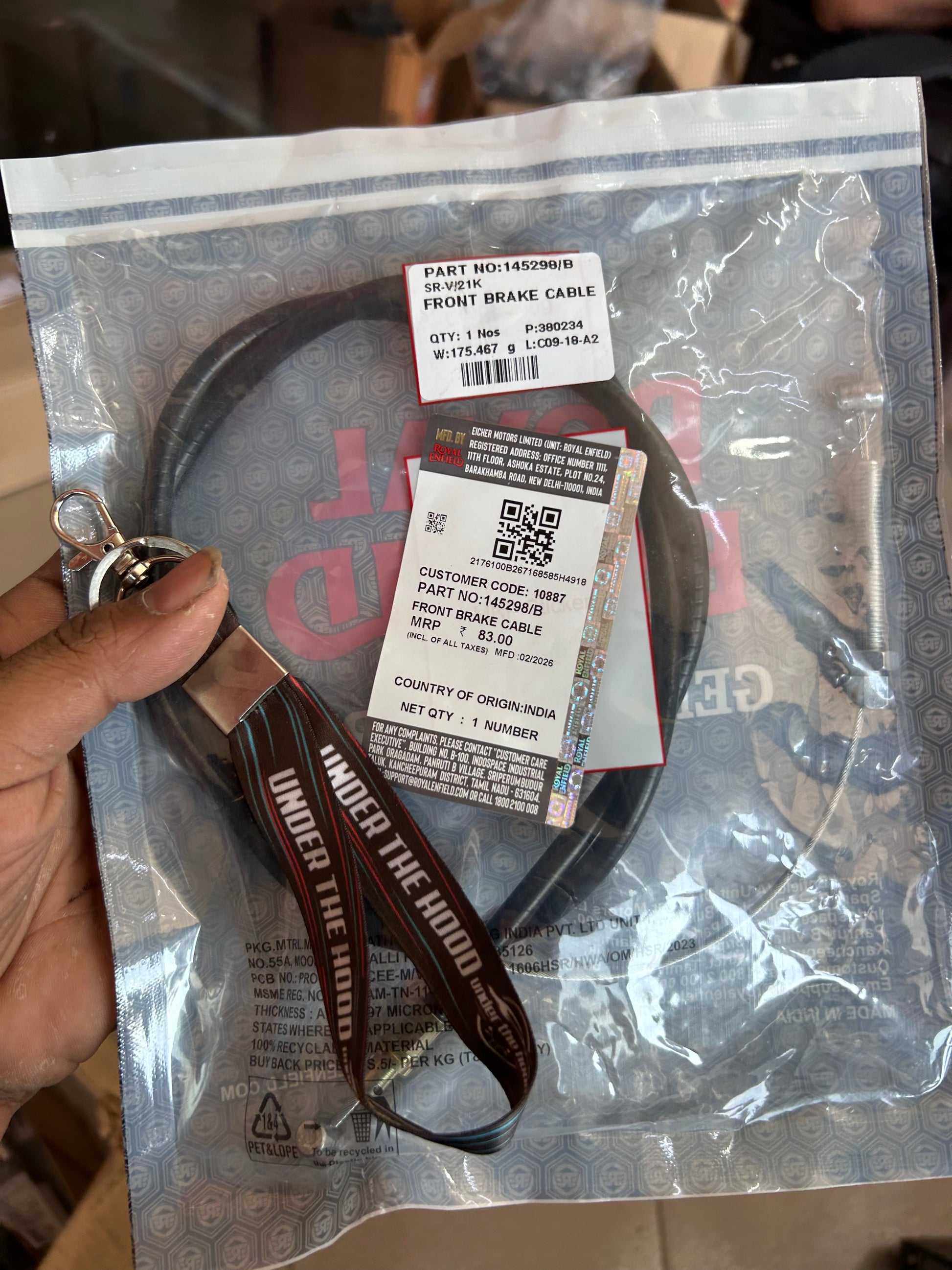 Genuine Royal Enfield old Bullet Electra front drum brake cable 145298/B